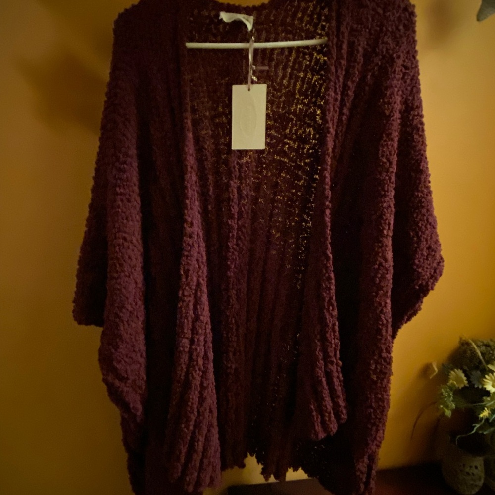 Mia Joy Emma Boucle Long Sleeve sweater with side ties . 
Burgundy. Youth Large
